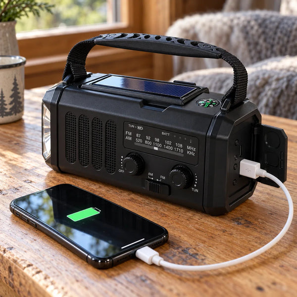 Nödradio 10 000 mAh – powerbank, ficklampa & vevgenerator