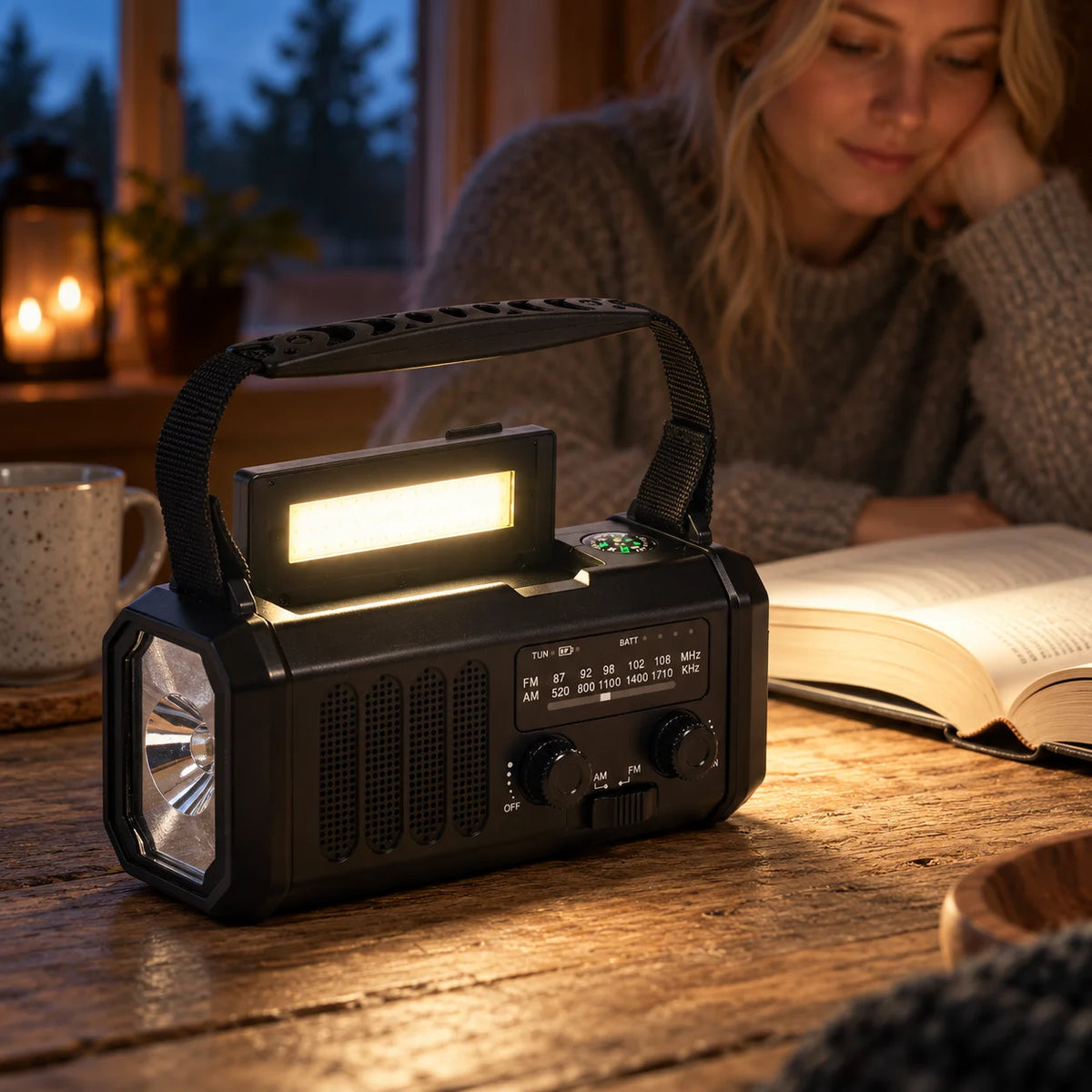 Nödradio 10 000 mAh – powerbank, ficklampa & vevgenerator
