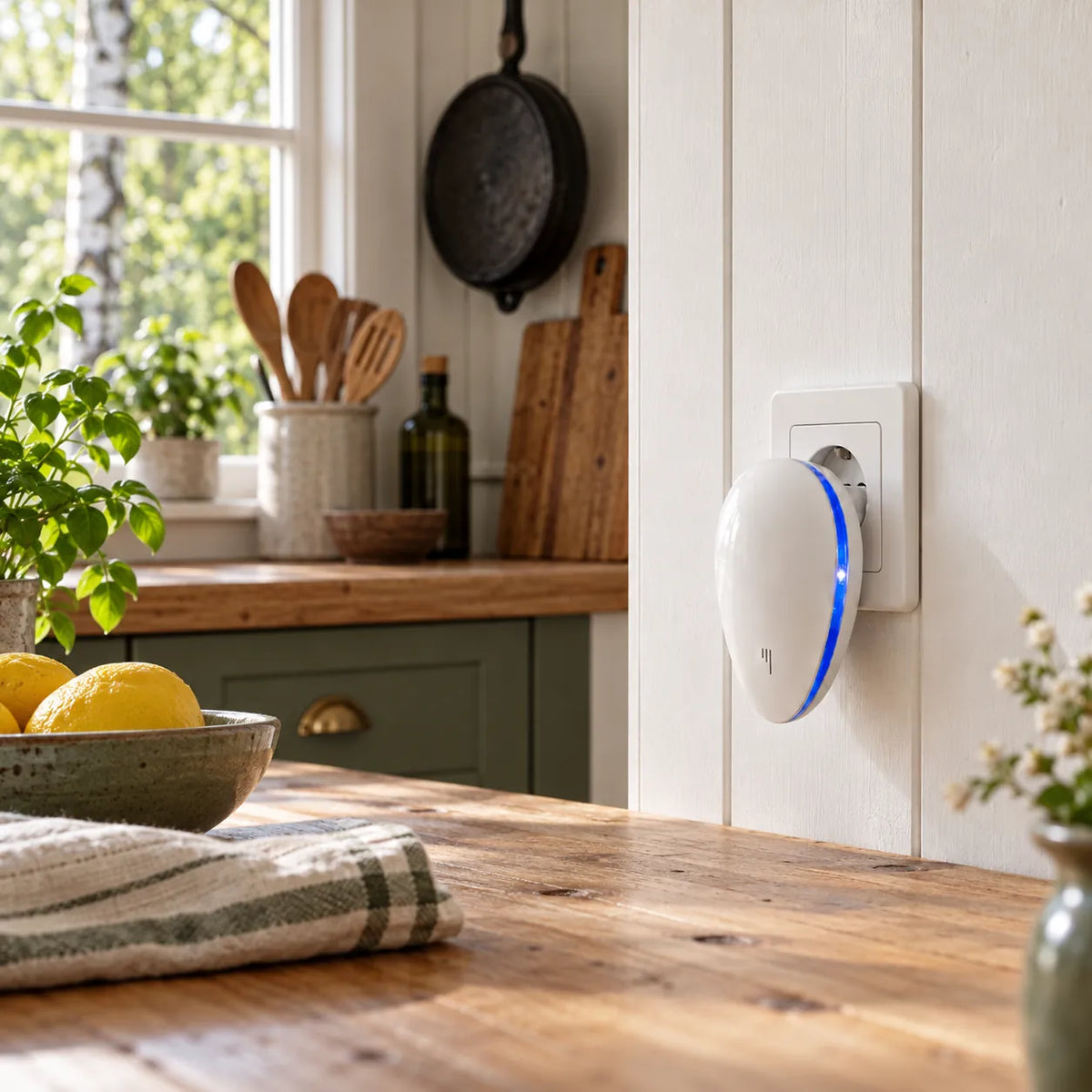 PestGuard pistorasiassa keittiötason vieressä maalaistyylisessä keittiössä